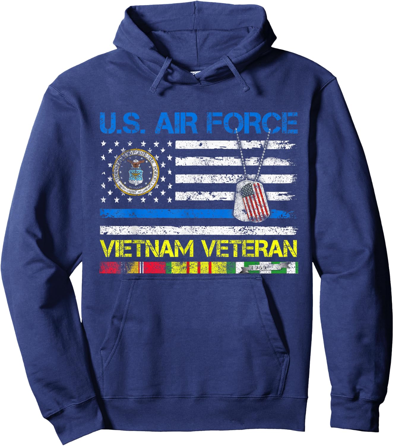 Men U.S Air Force Vietnam Veteran, USAF Veteran Flag Vintage Hoodie - Hoodie | Navy