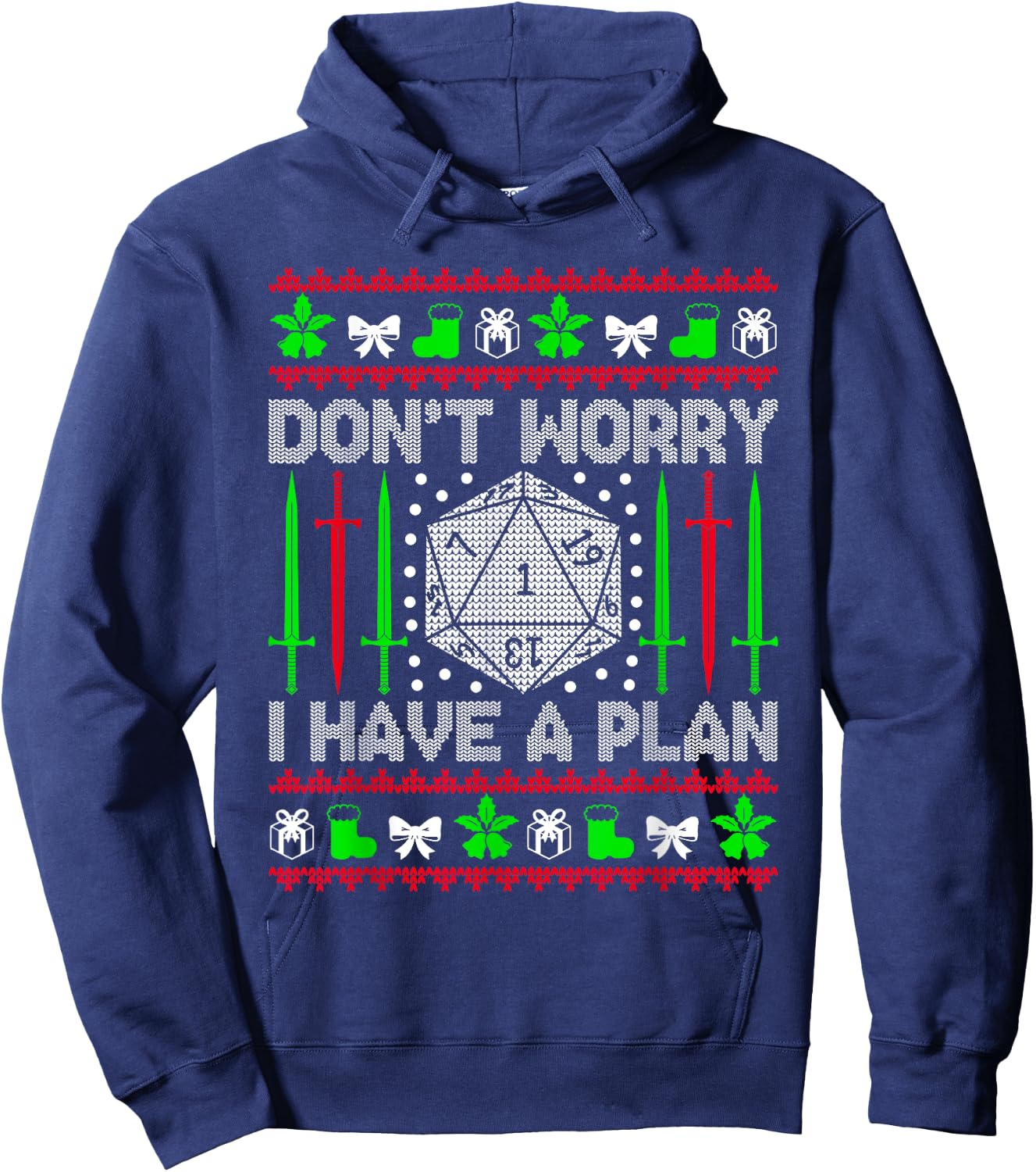 Don't Worry I have Plan Christmas D20 Ugly Tabletop Sweaters Hoodie - Hoodie | Navy