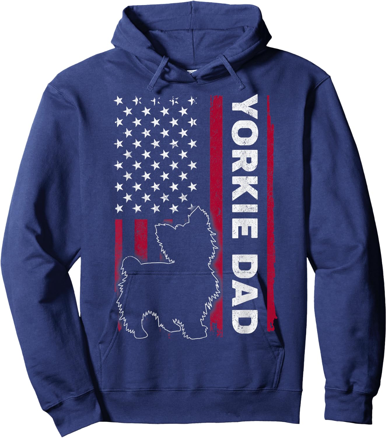 Yorkie Dog Vintage US American Flag Yorkie Dad Fathers Day Hoodie - Hoodie | Navy