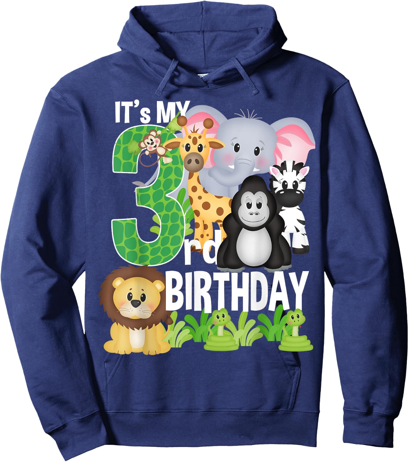 It's My 3rd Birthday Party Jungle Safari Zoo Theme Bday Hoodie - Hoodie | Navy