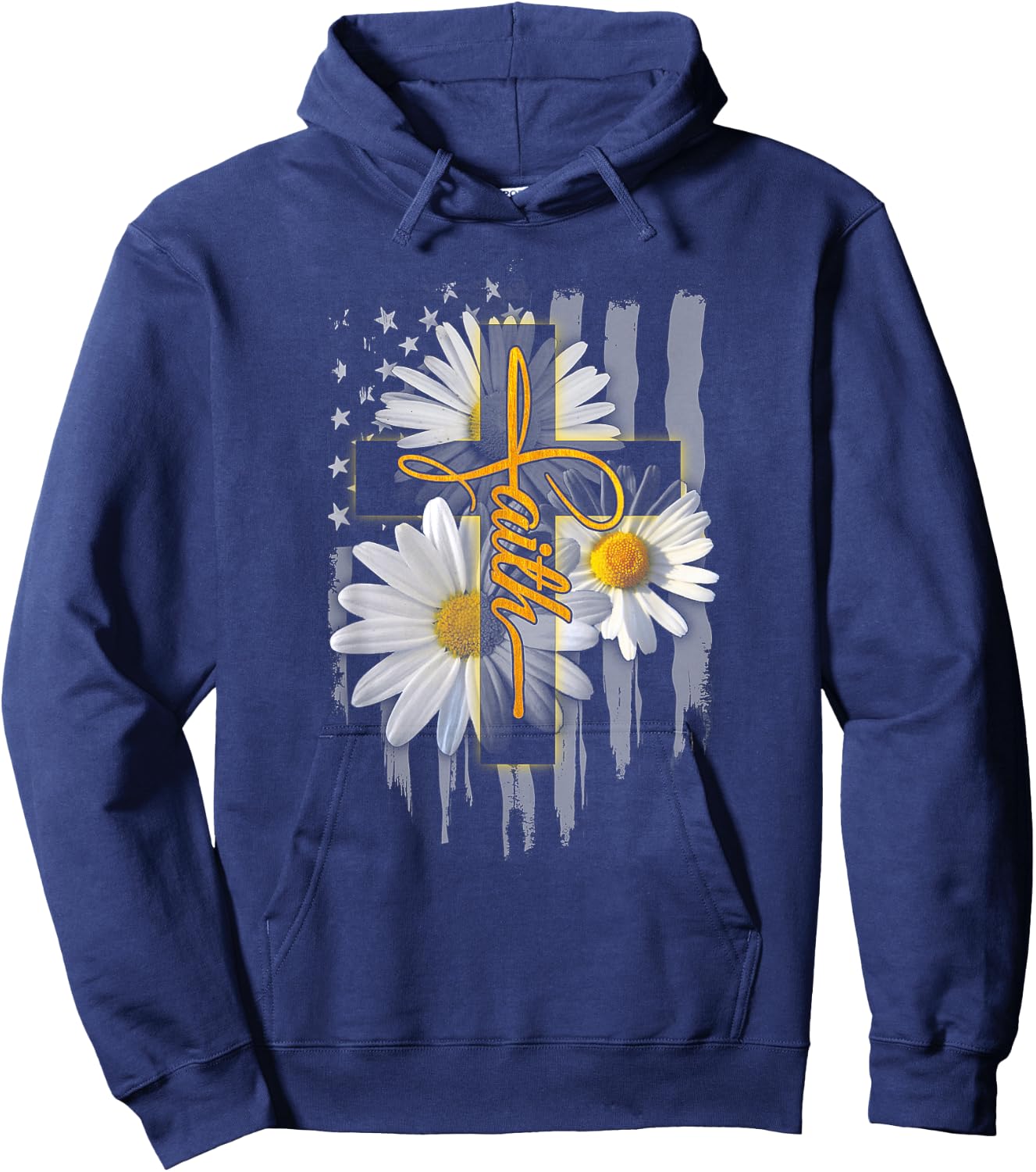 Faith Cross Casual Cross Daisy US Flag Floral Hoodie - Hoodie | Navy