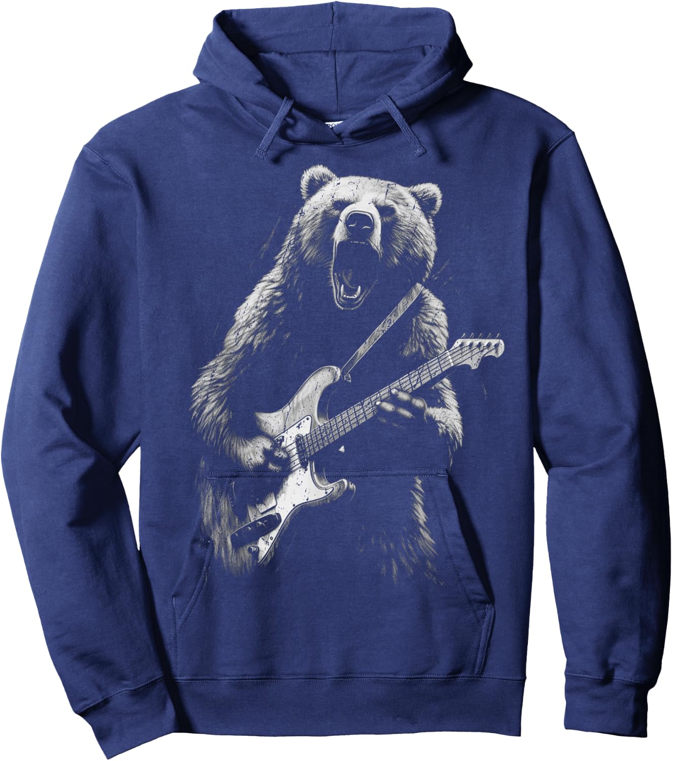 Rock Bear Playing Guitar - Funny Guitar Bear Music Hoodie - Hoodie | Navy