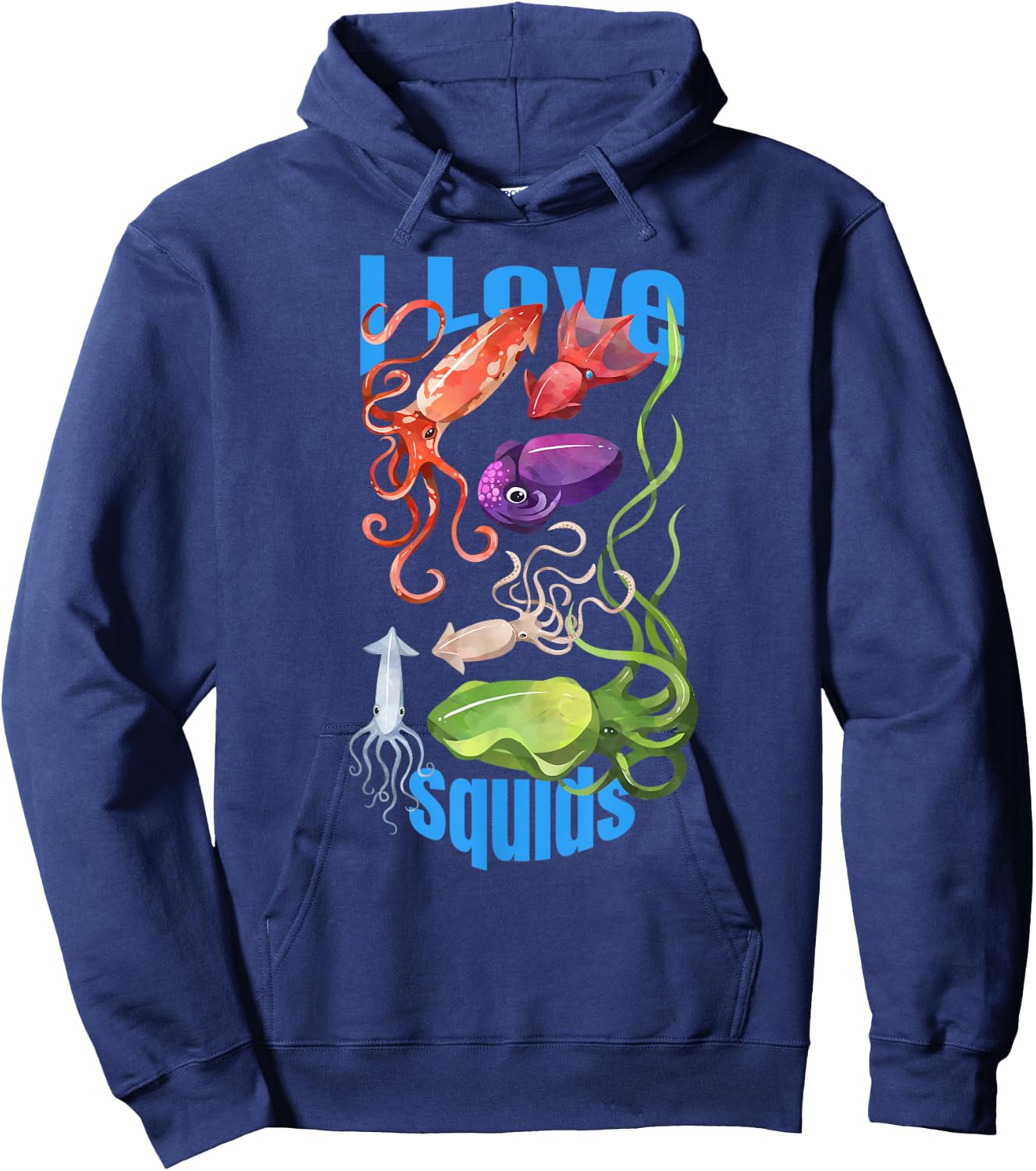 I Love Squids octopus cephalopod ocean summer kawaii cute Men Women Girls Kids Hoodie - Hoodie | Navy