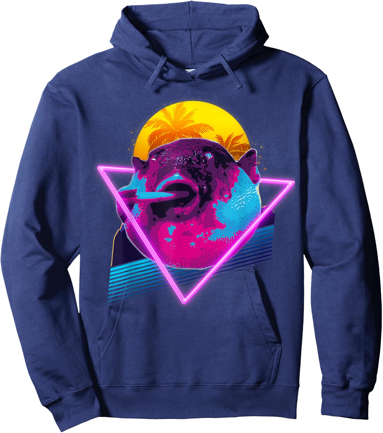 Pufferfish Eating a Carrot Meme Blowfish Retro Vaporwave Hoodie - Hoodie | Navy