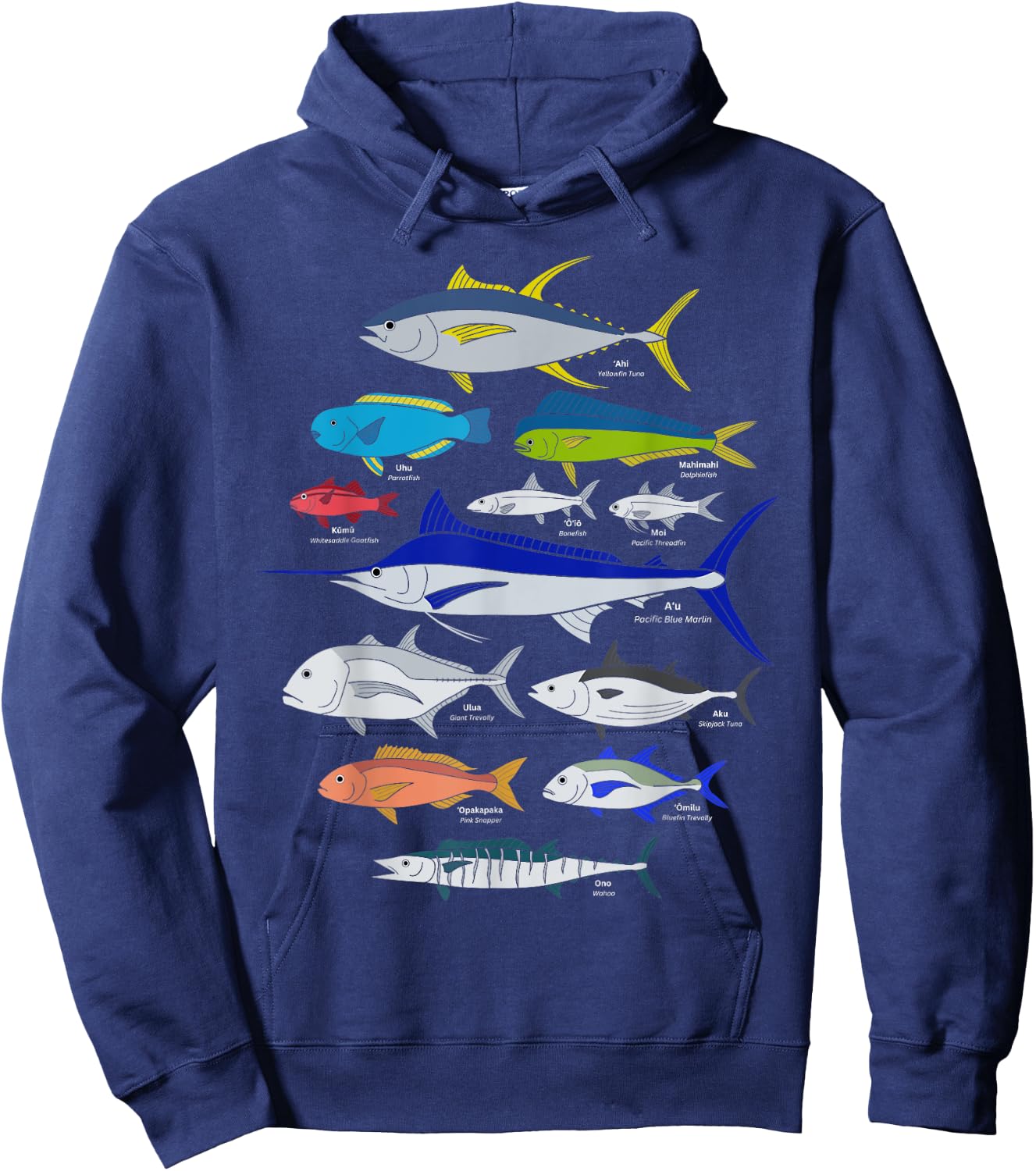 Hawaiian Fish (Ahi, Mahimahi, Ulua, Aku, Uhu, etc.) Fishing Hoodie - Hoodie | Navy