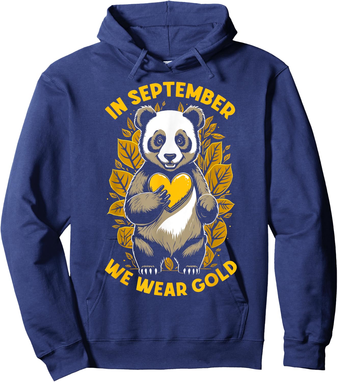 In September We Wear Gold Childhood Cancer Awareness Panda Hoodie - Hoodie | Navy