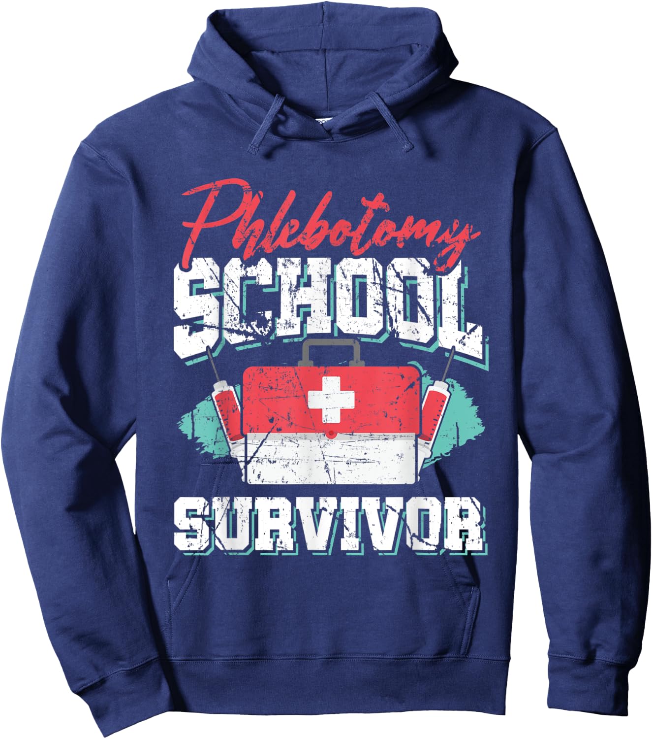 Vintage Phlebotomy School Survivor Quote - Graduation Gift Hoodie - Hoodie | Navy