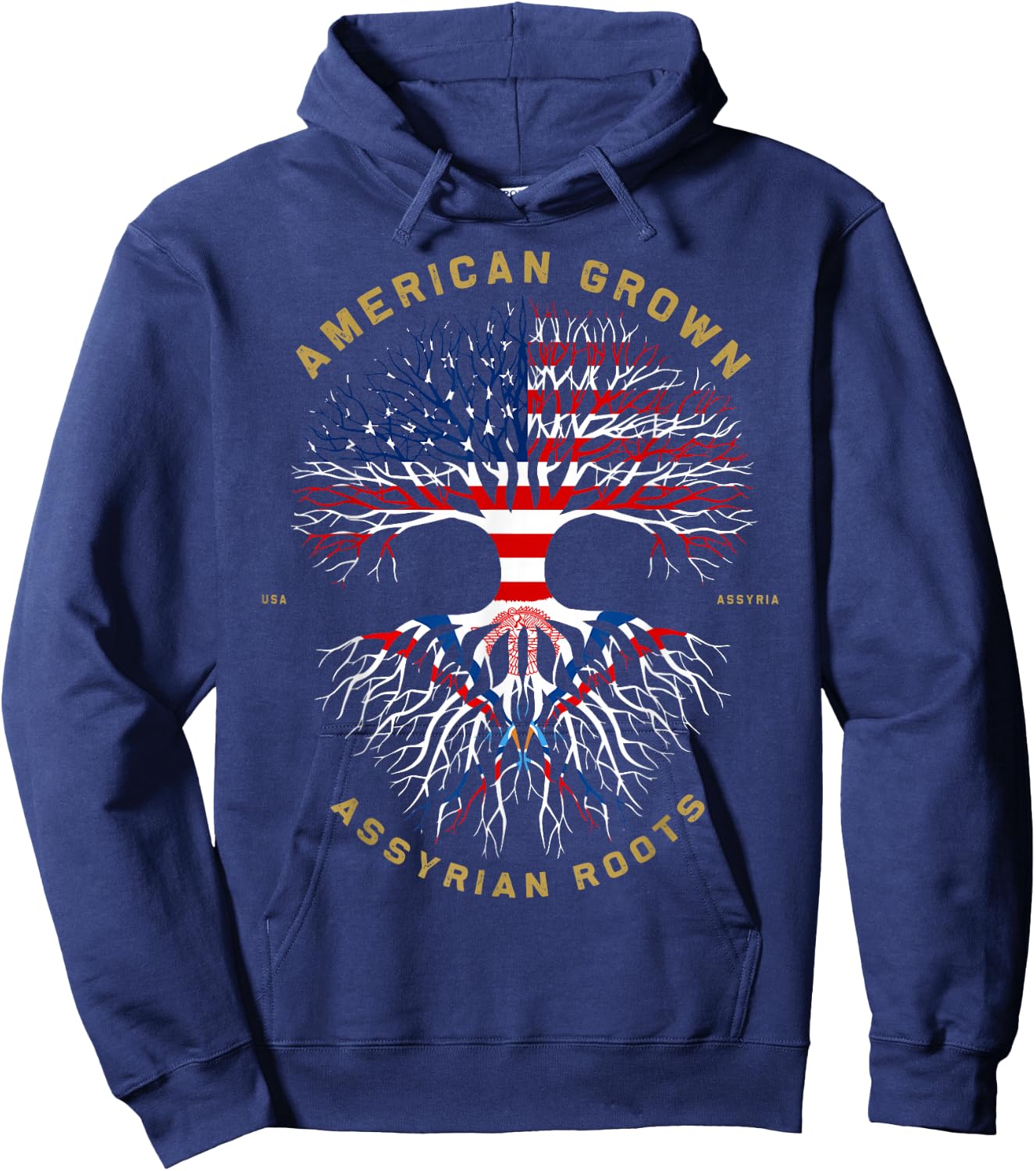 American Grown With Assyrian Roots Tree USA Flag Gifts Idea Hoodie - Hoodie | Navy