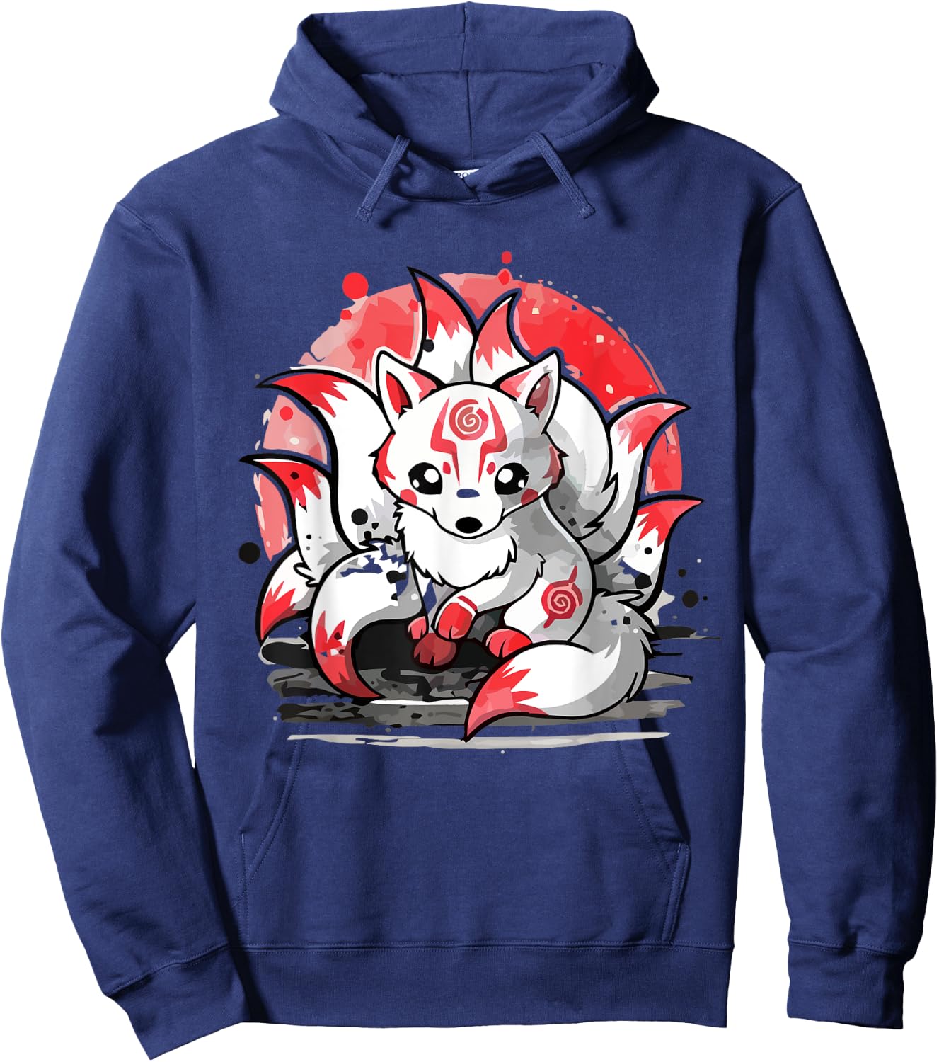 Laughing nine-tails Kitsune Japanese Fox Kids Teens Girls Hoodie - Hoodie | Navy