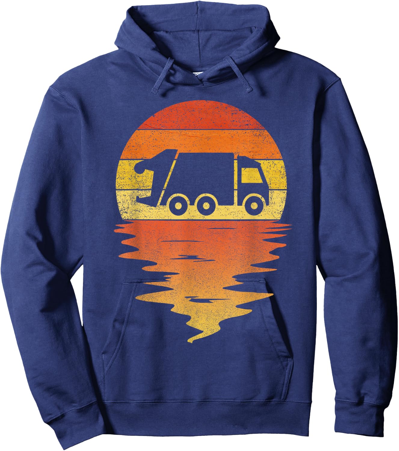 Garbage truck shirt retro sunset 70s vintage Garbage truck Hoodie - Hoodie | Navy
