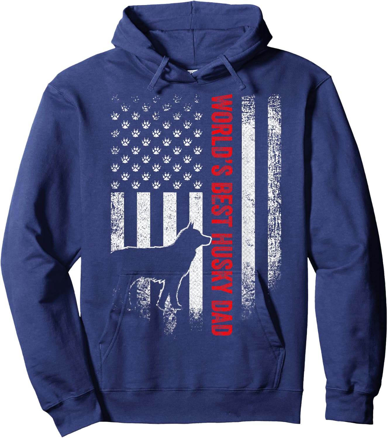 Vintage American Flag World's Best Siberian Husky Dad Funny Men Hoodie - Hoodie | Navy