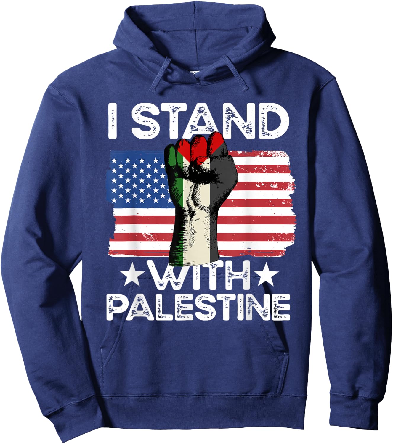 Free Palestine - American Flag and Palestine Flag Hoodie - Hoodie | Navy