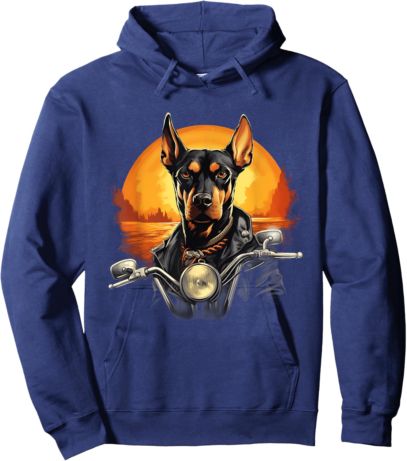 Biker Doberman Pinscher Dog Riding Motorcycle Hoodie - Hoodie | Navy