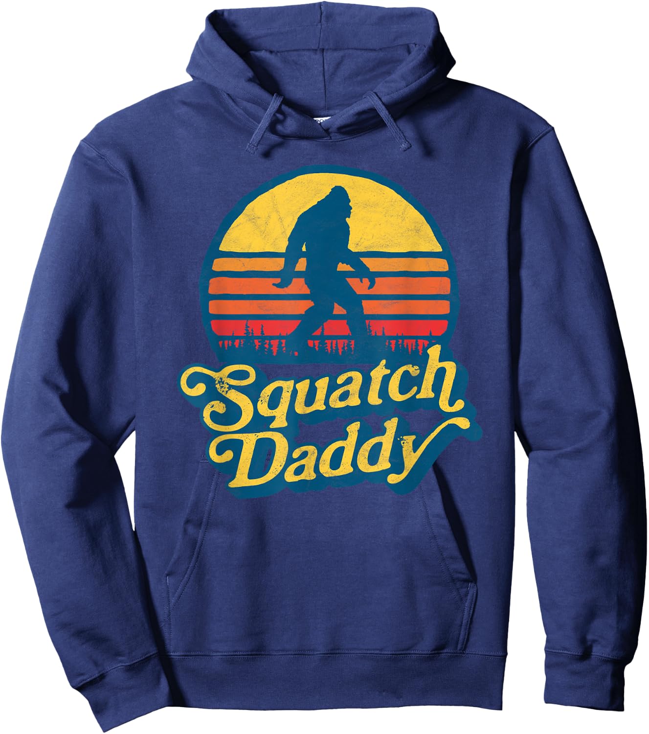 Squatch Daddy Vintage Sun Bigfoot & Funny Sasquatch Retro Hoodie - Hoodie | Navy