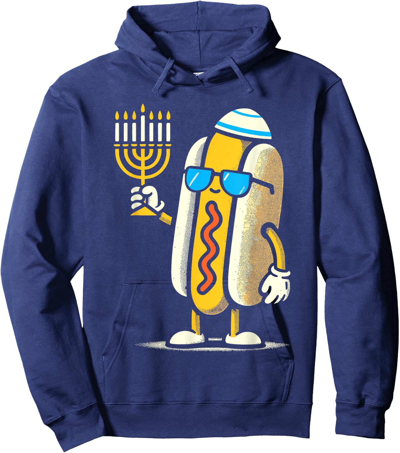 Jewish Hotdog Funny Hanukkah Pajamas Chanukah PJs Hoodie - Hoodie | Navy