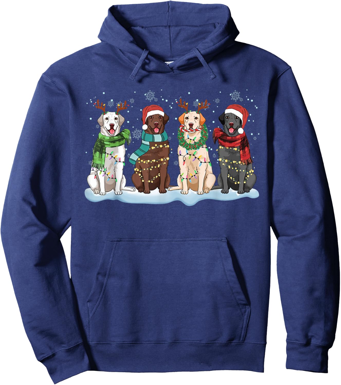 Santa Hat Labrador Retriever Reindeer Tree Light Christmas Hoodie - Hoodie | Navy