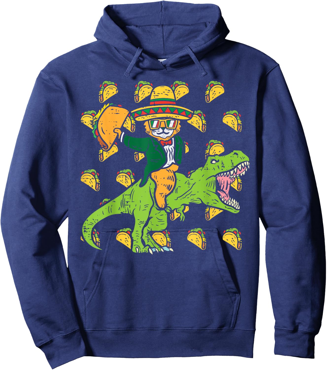 Mexican Cat Trex Tacos Funny Cinco De Mayo Fiesta Dinosaur Women Girls Kids Hoodie - Hoodie | Navy