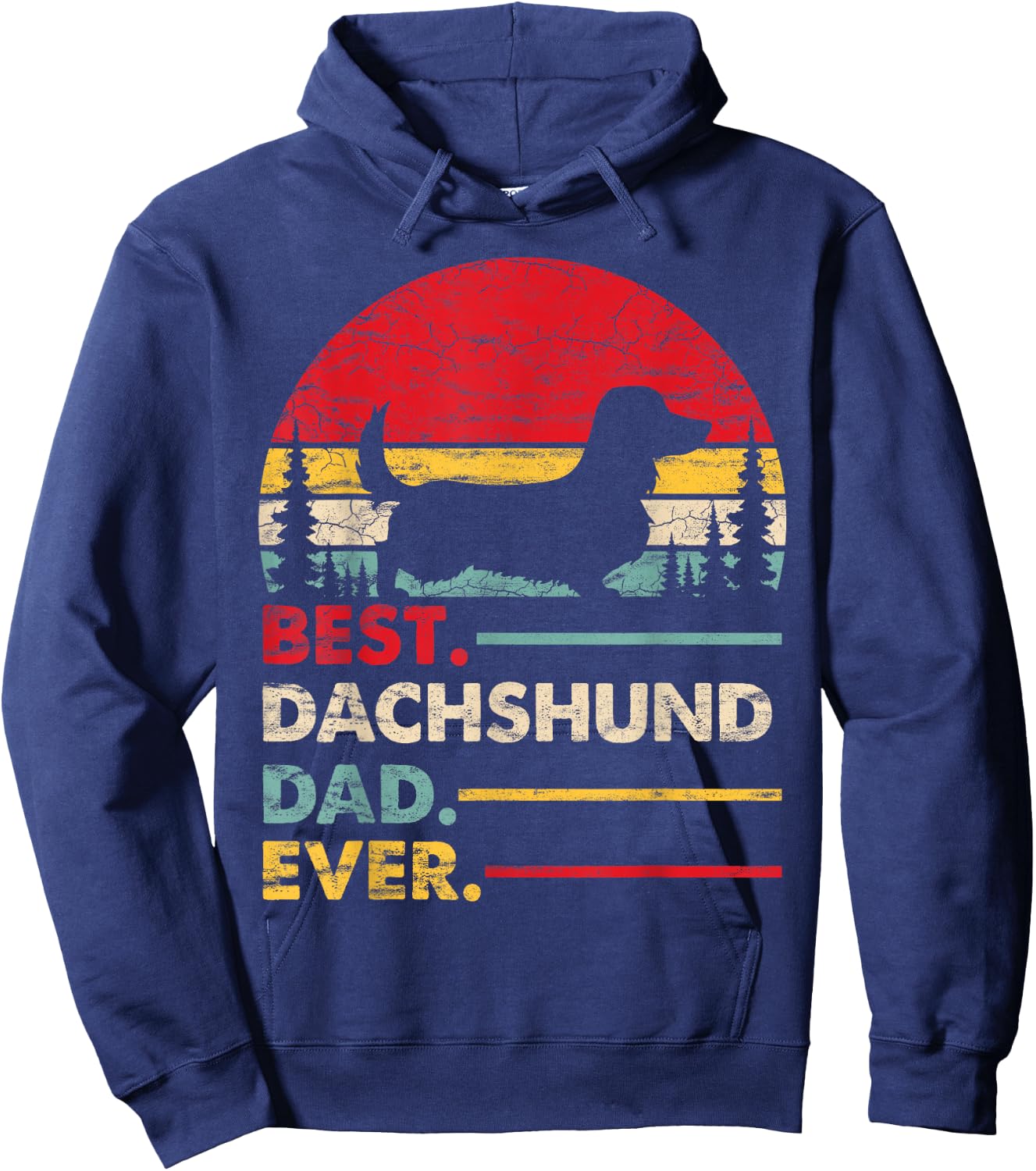 Dachshund Long Haired Best Dad Ever Gift Dog Vintage Retro Men Women Kids Hoodie - Hoodie | Navy