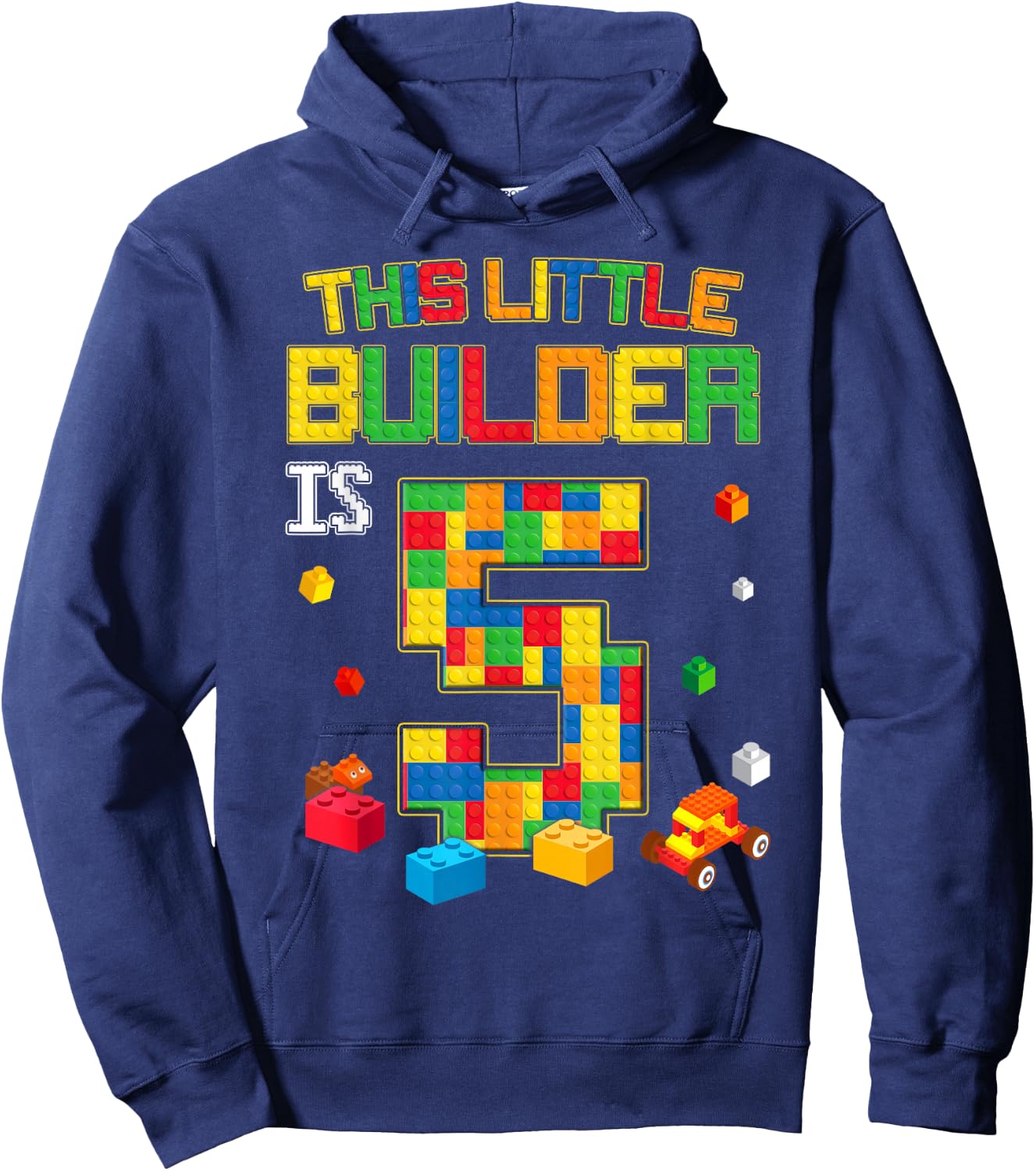 Building Blocks 5 Years Old Birthday Boy Hoodie - Hoodie | Navy