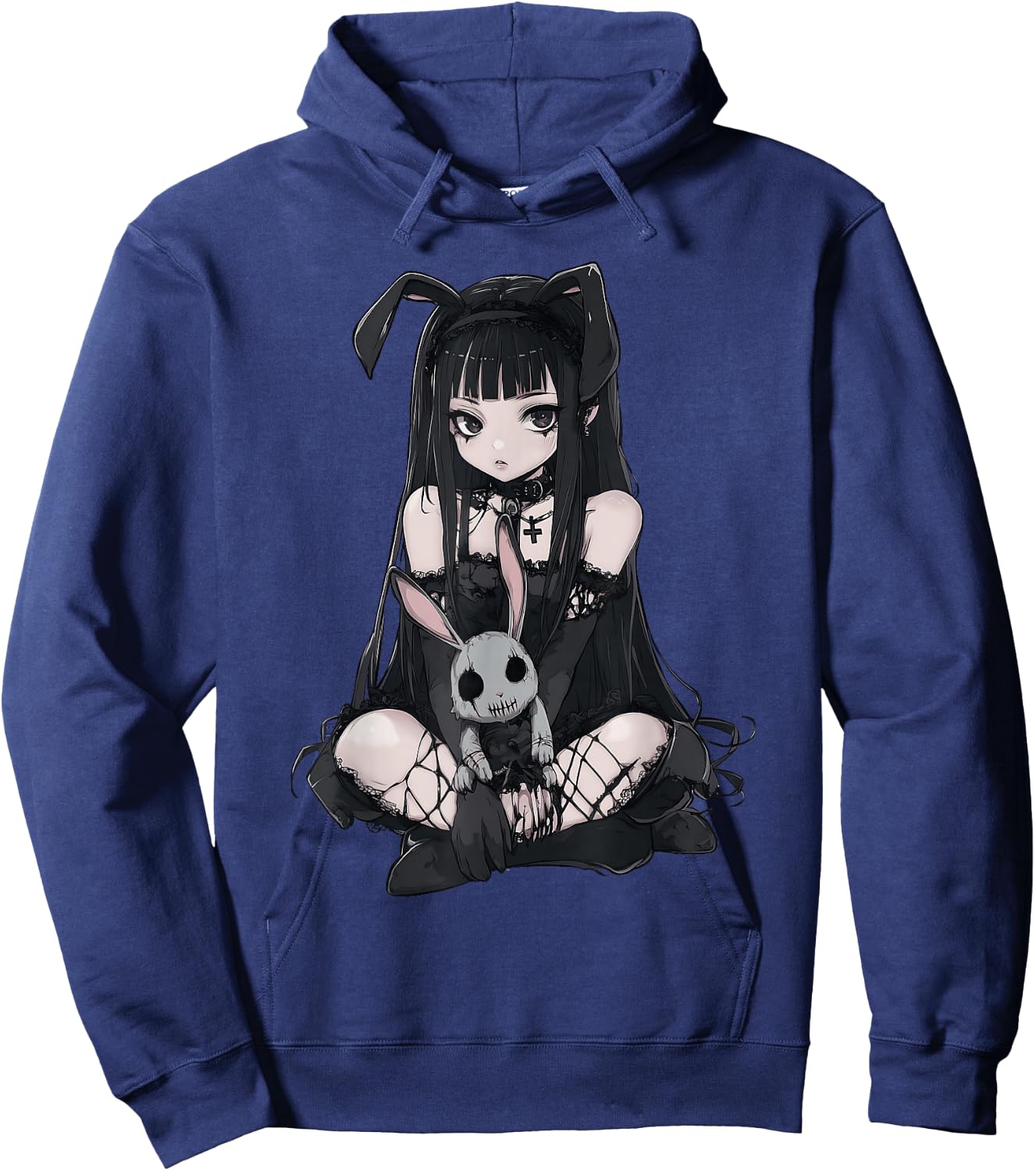 E-Girl Cute Anime Girl Goth Bunny Grunge Gothic Outfit Hoodie - Hoodie | Navy