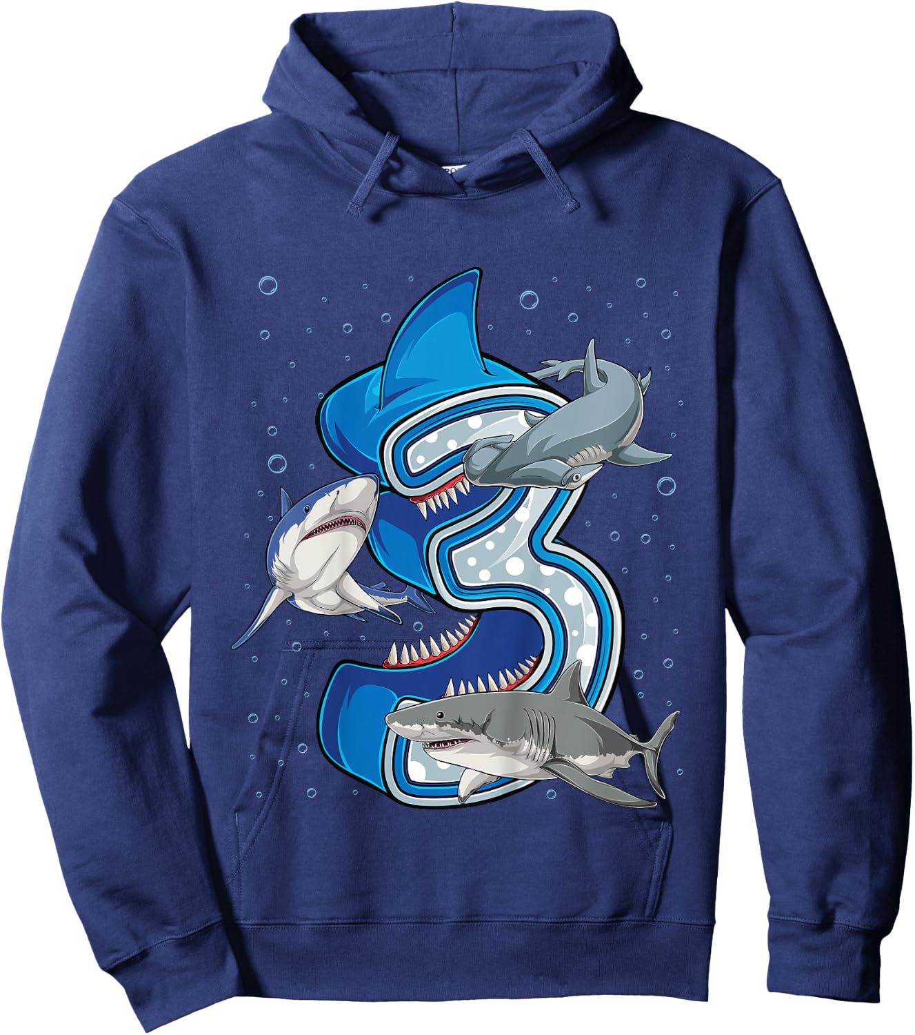 Kids 3rd Birthday Boys Shark 3 years Old Ocean Shark B-day Hoodie - Hoodie | Navy