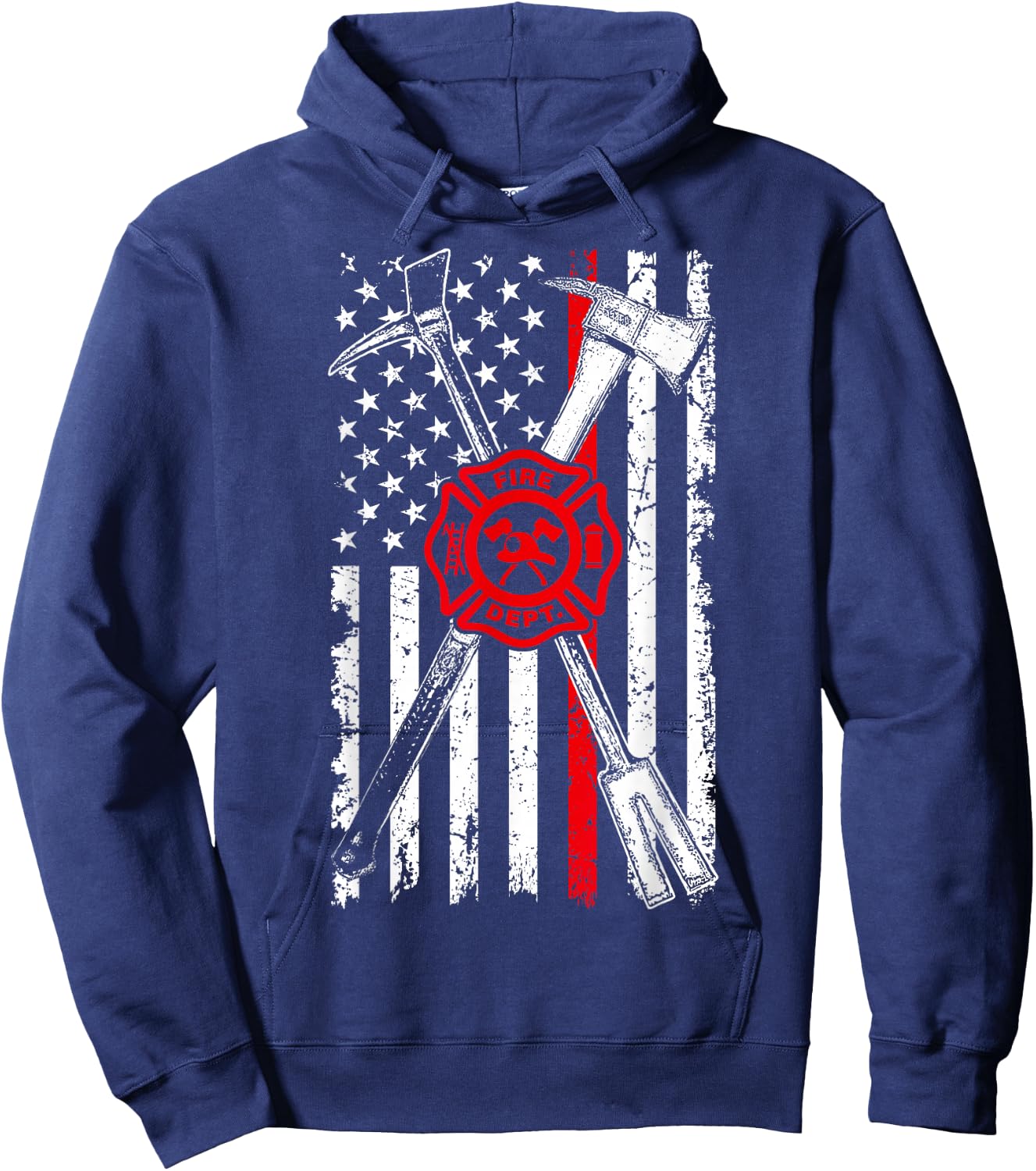 Patriotic Design Axe Halligan Thin Line Red Firefighter Hoodie - Hoodie | Navy