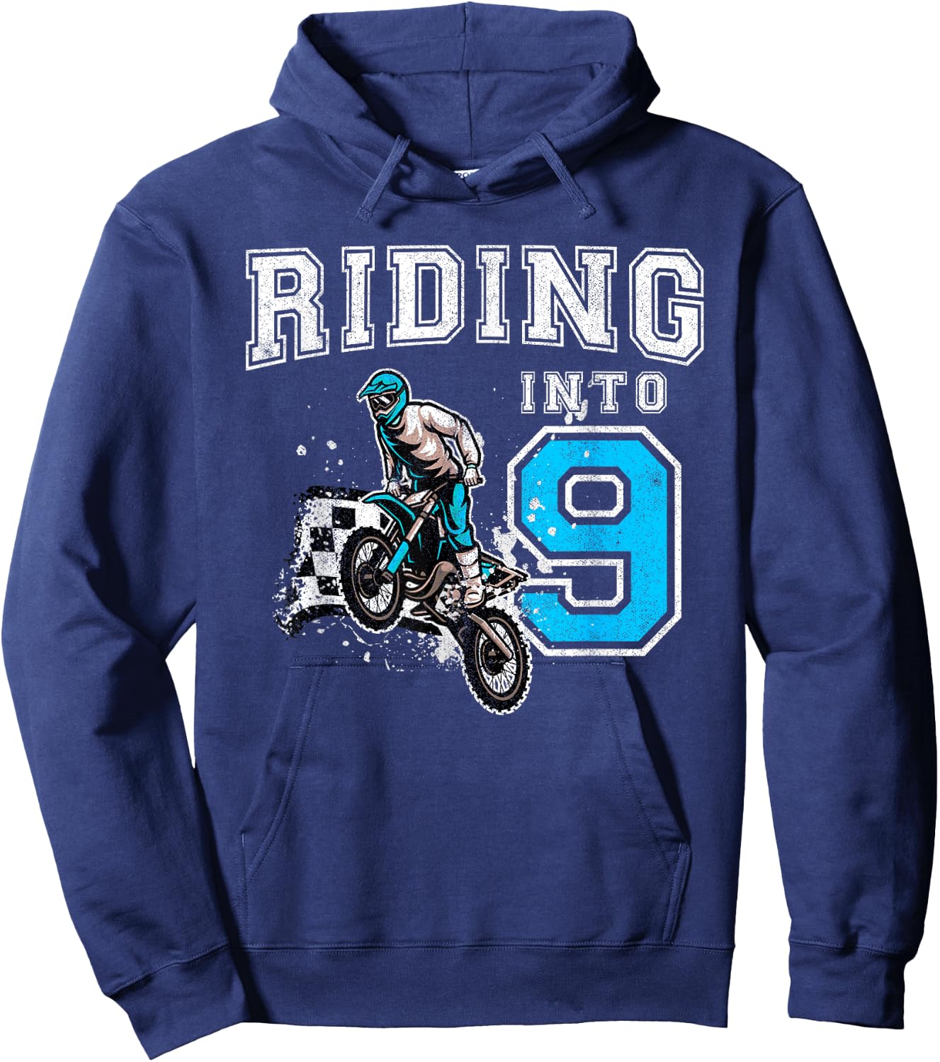 Riding Into 9 Years Old 9th Birthday Boy Dirt Bike Party Hoodie - Hoodie | Navy
