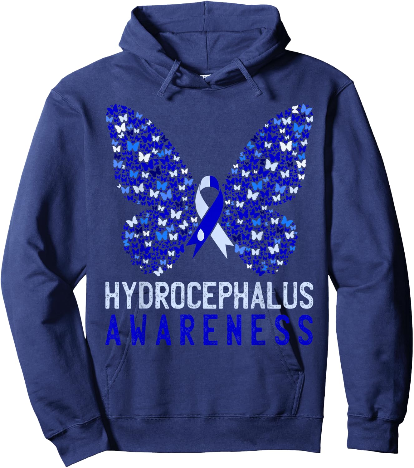 Butterfly Hydrocephalus Awareness Month Blue Ribbon Support Hoodie - Hoodie | Navy