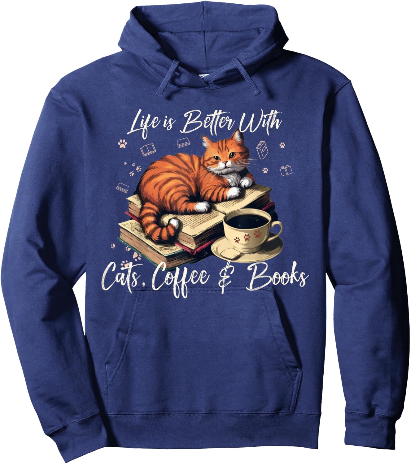 Life is Better with Cats, Coffee, and Books Hoodie - Hoodie | Navy