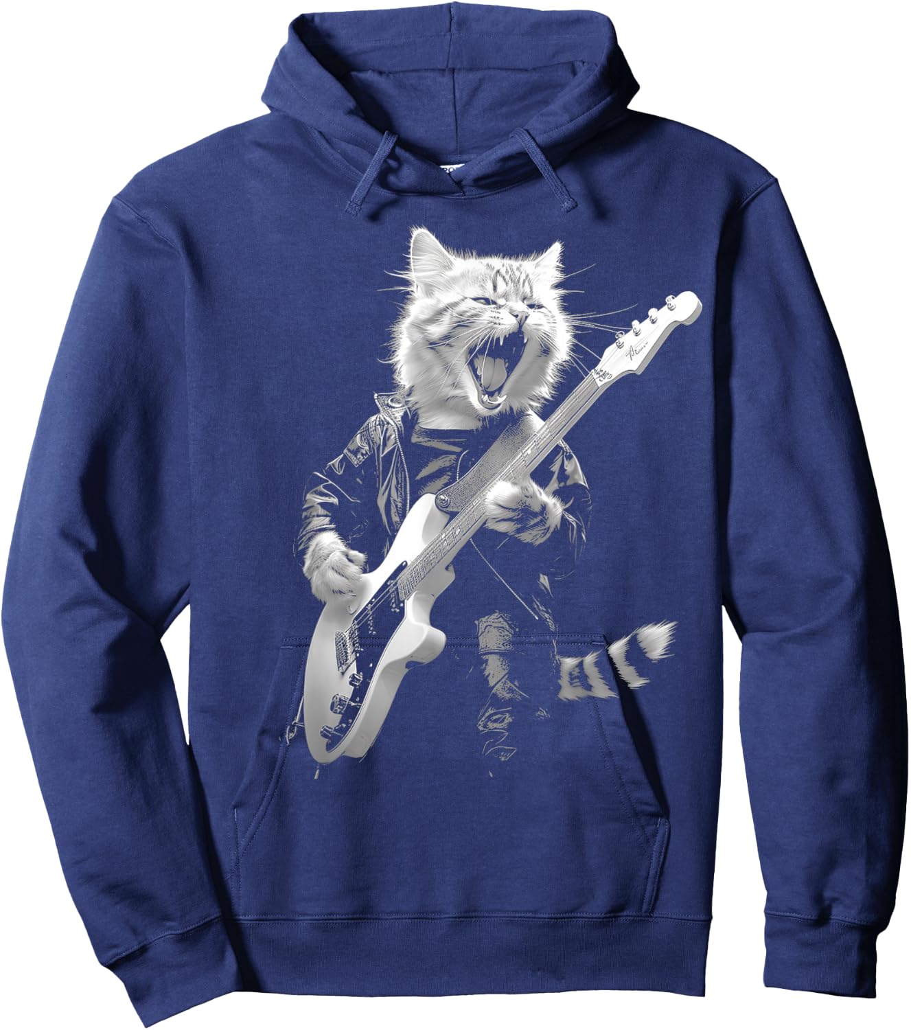 Rock Cat Playing Guitar Funny Guitar Cat Design Hoodie - Hoodie | Navy