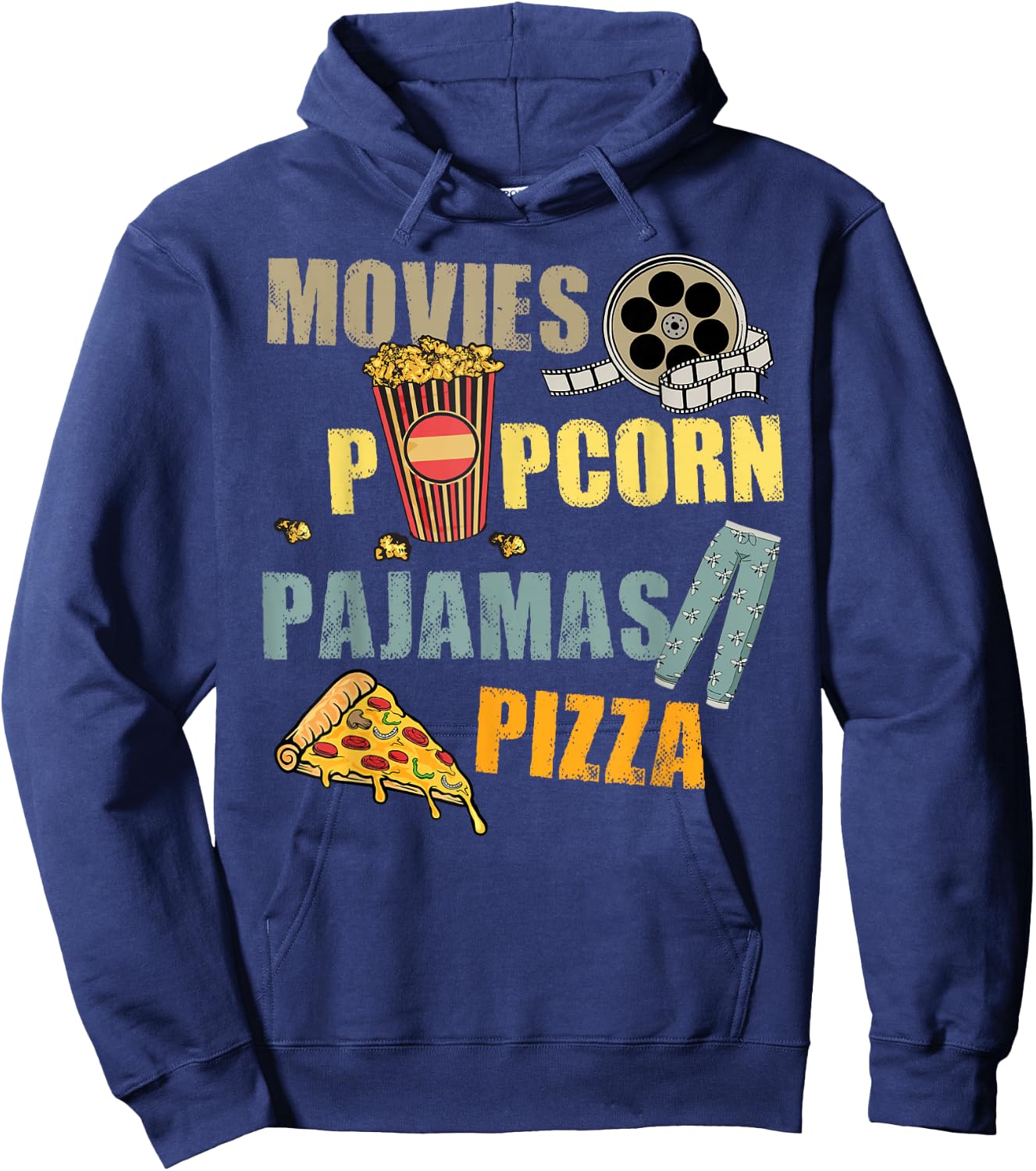 Movies Popcorn Pajamas Pizza Movie Night Hoodie - Hoodie | Navy