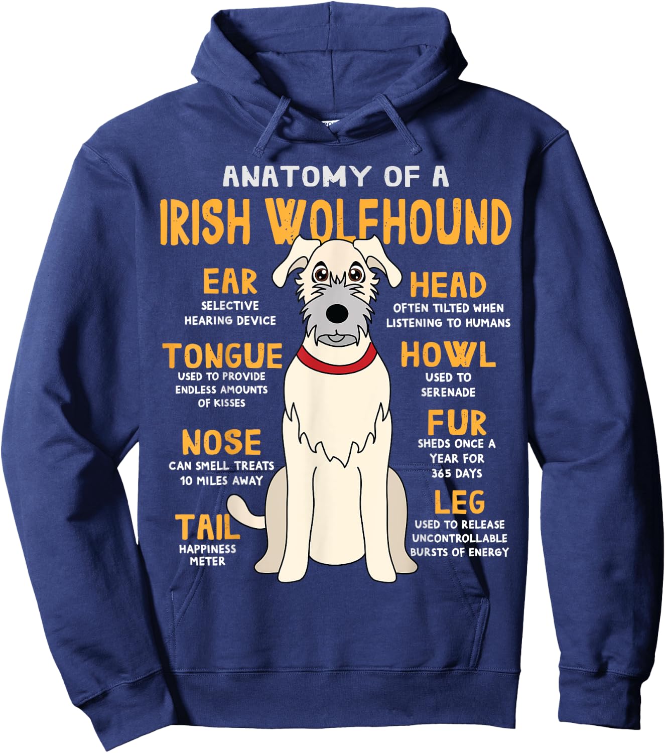 Irish Wolfhound Anatomy Funny Dog Mom Dad Gift Women Girls Kids Hoodie - Hoodie | Navy