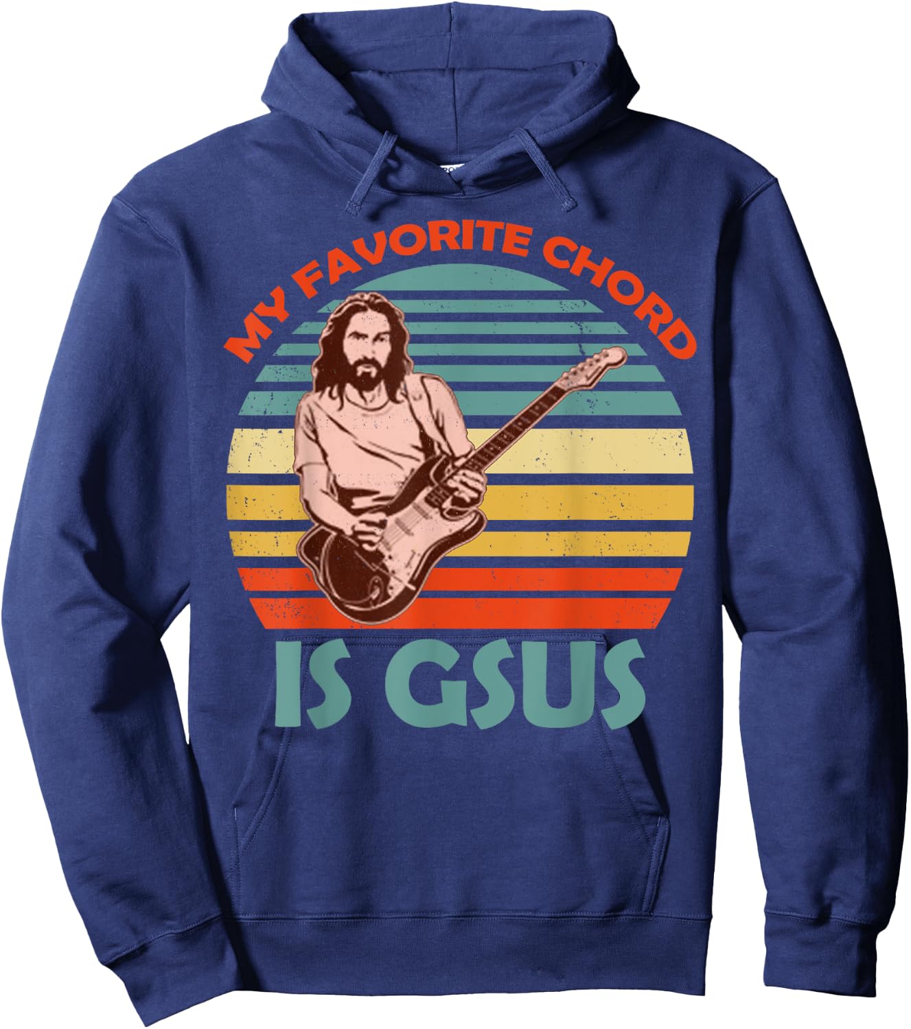 My Favorite Chord Is Gsus Jesus Co. Gsus Jesus Guitarist Guitar Vintage Black Adult Hoodie - Hoodie | Navy
