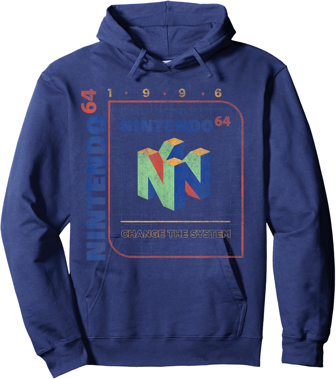 Nintendo 64 Change The System 1996 Vintage Retro Cube Logo Hoodie - Hoodie | Navy
