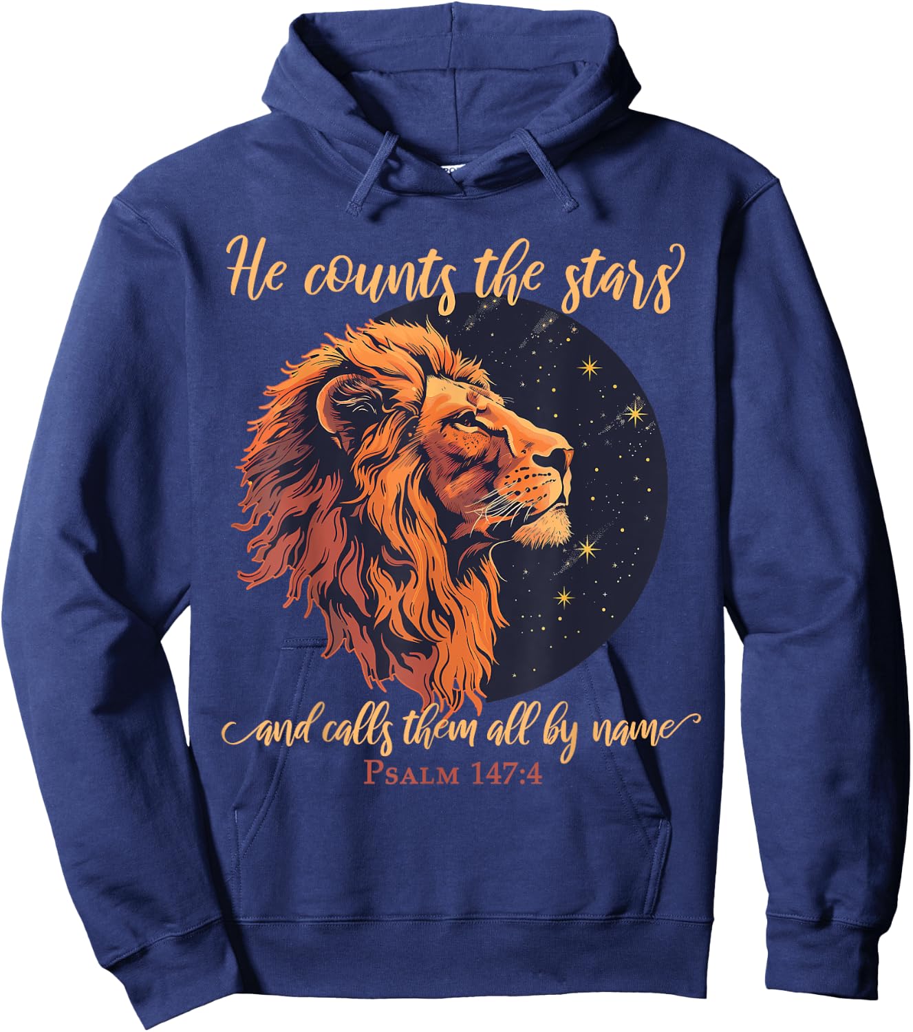 He Counts The Stars And Calls Them All By Name 147:4 Lion Hoodie - Hoodie | Navy