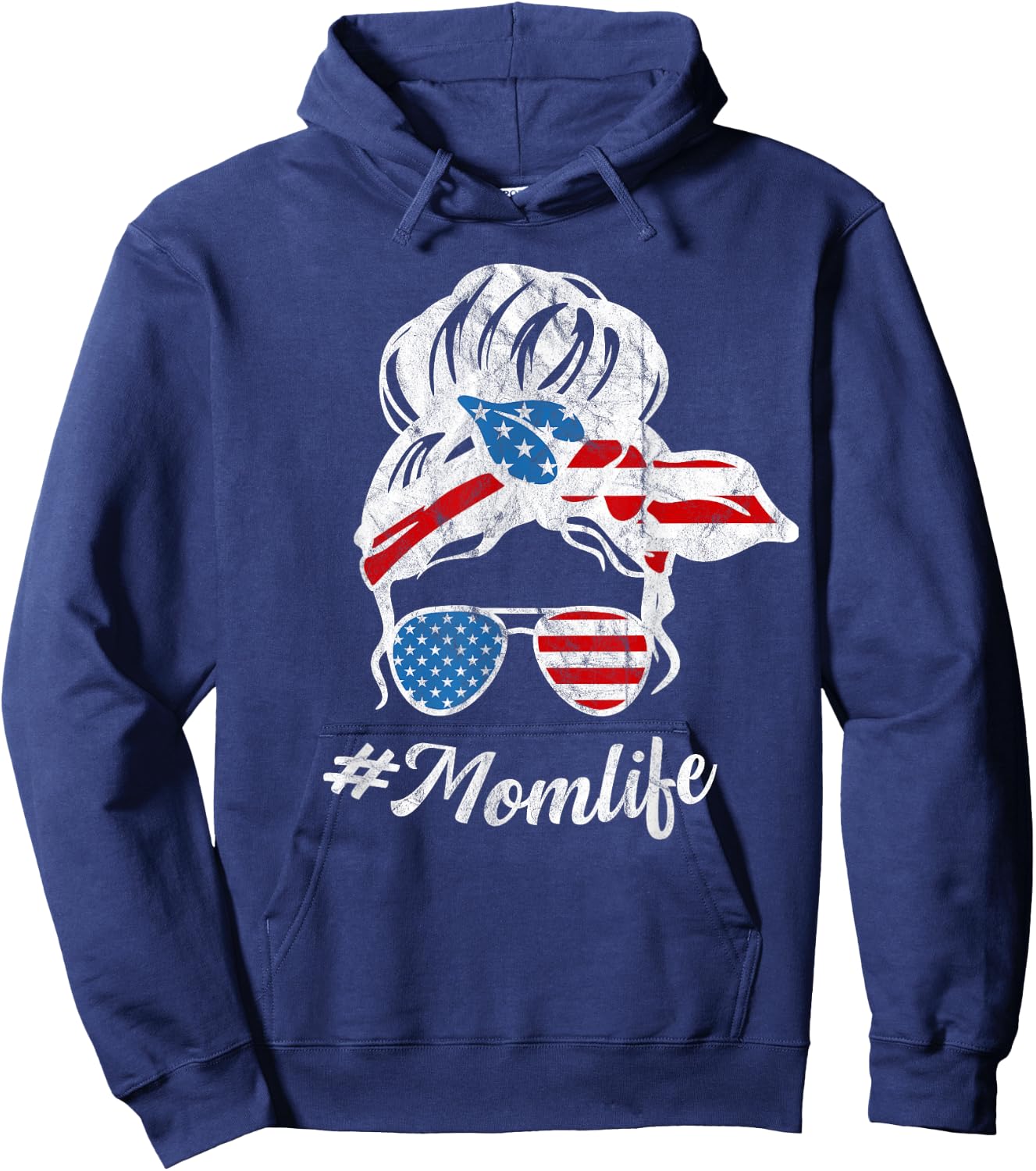 Fourth of July Mom Life Messy Bun Women Cute Hoodie - Hoodie | Navy