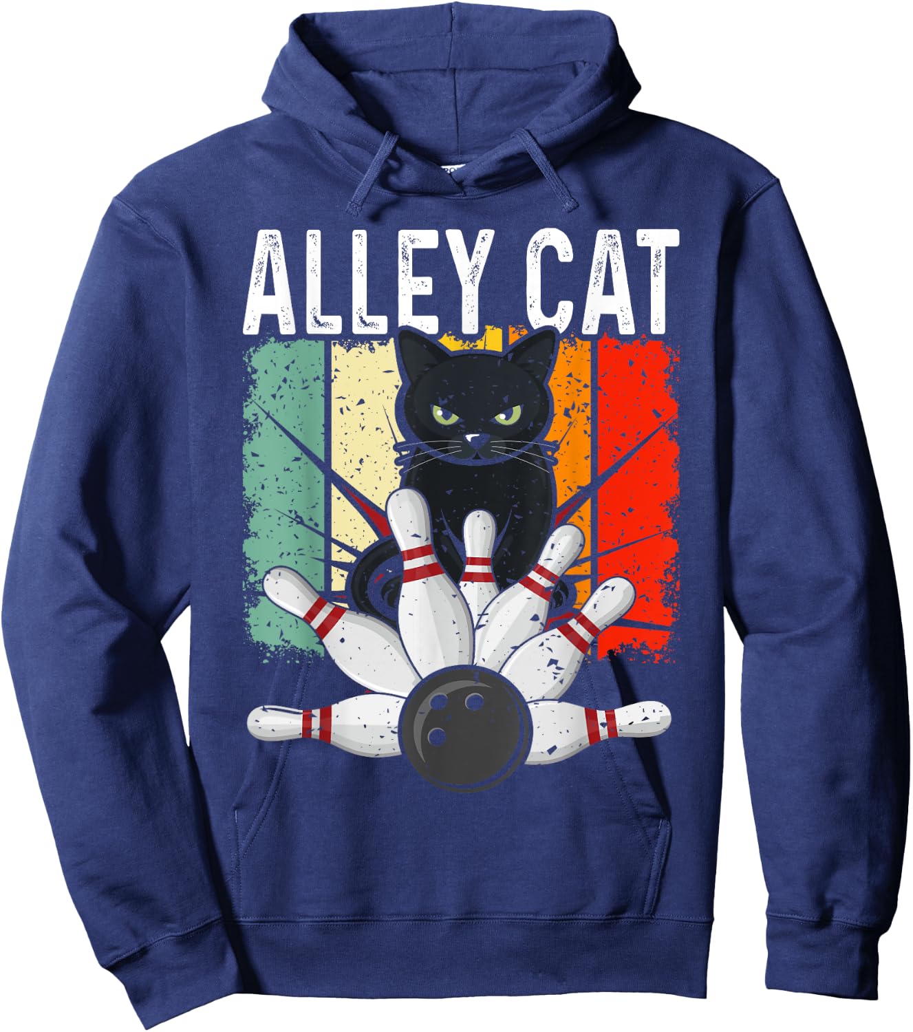 Retro Bowling Vintage Bowler Alley Cat Vintage Men Women Girls Kids Hoodie - Hoodie | Navy