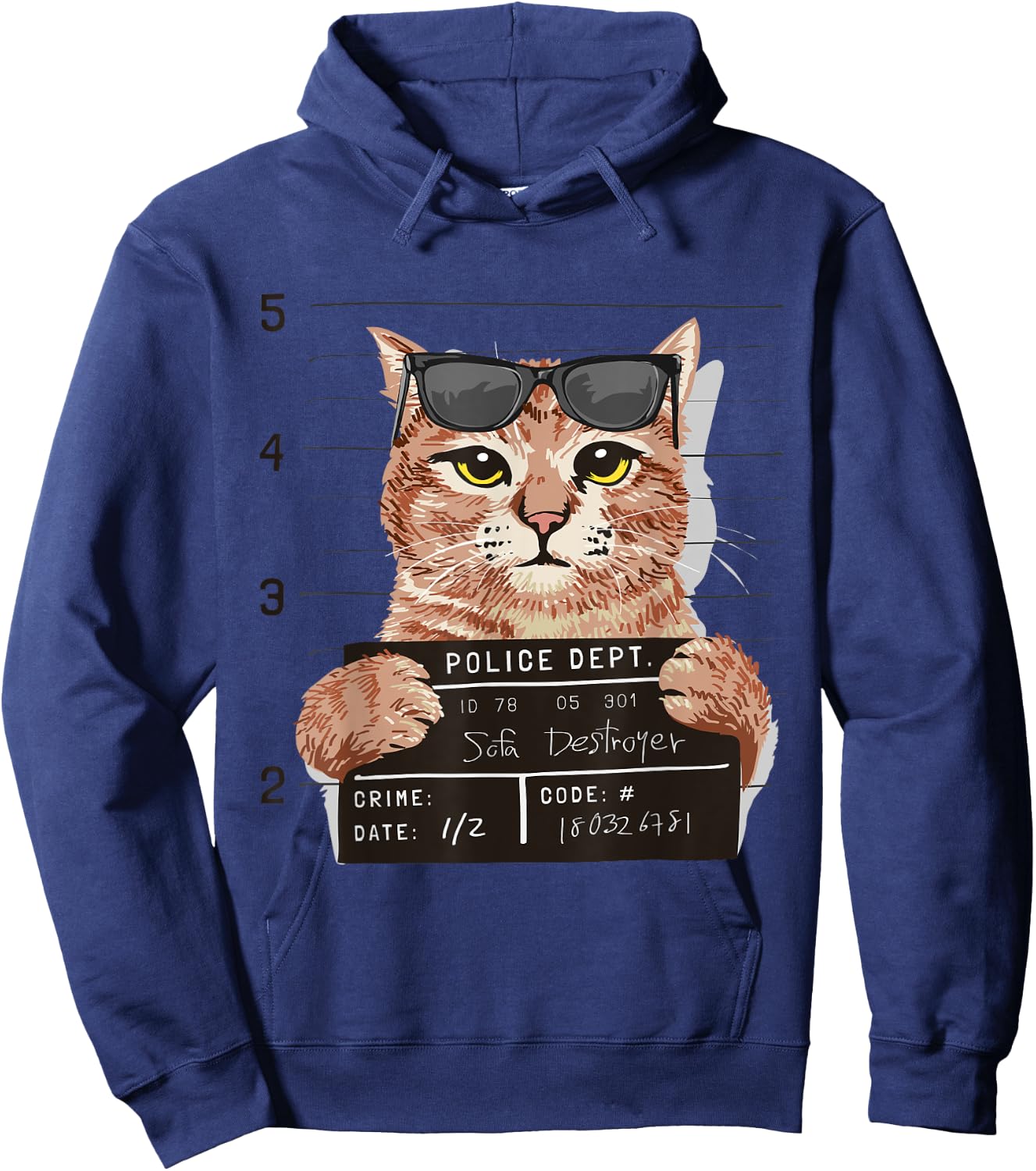 Funny Bad Sofa Destroyer Cat Mug Shot Cat Police Photo Men Women Hoodie - Hoodie | Navy