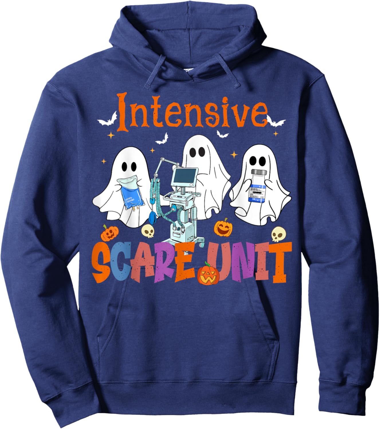 Halloween Intensive Care Scare Unit Ghost Nurse ICU Nursing Hoodie - Hoodie | Navy