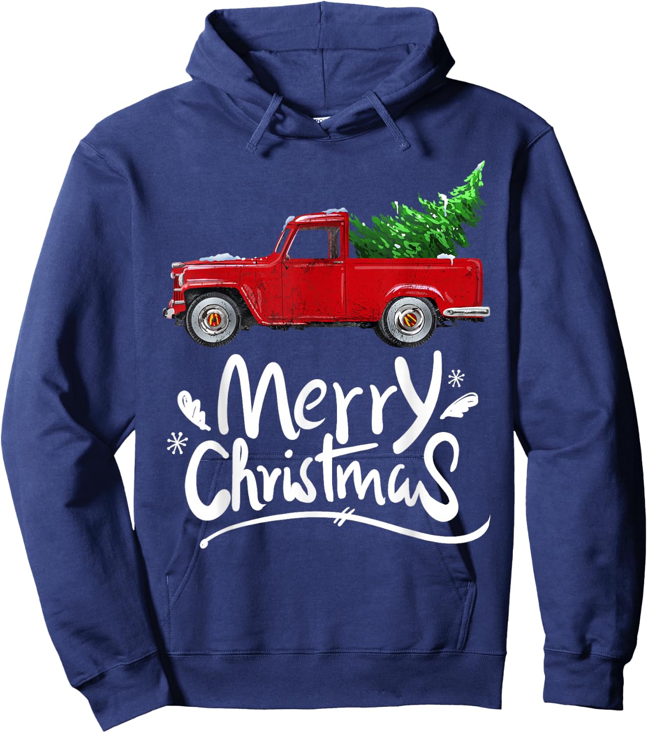 Vintage Wagon Red Truck Christmas Tree Pajama Gift Hoodie - Hoodie | Navy