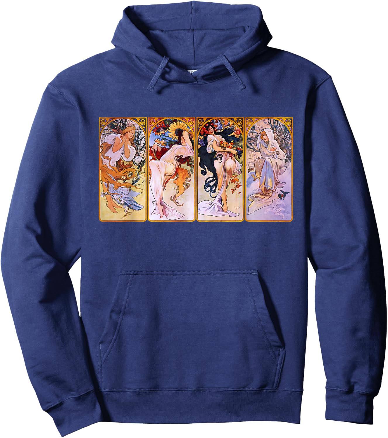 Four Seasons by Mucha Art Nouveau Hoodie - Hoodie | Navy