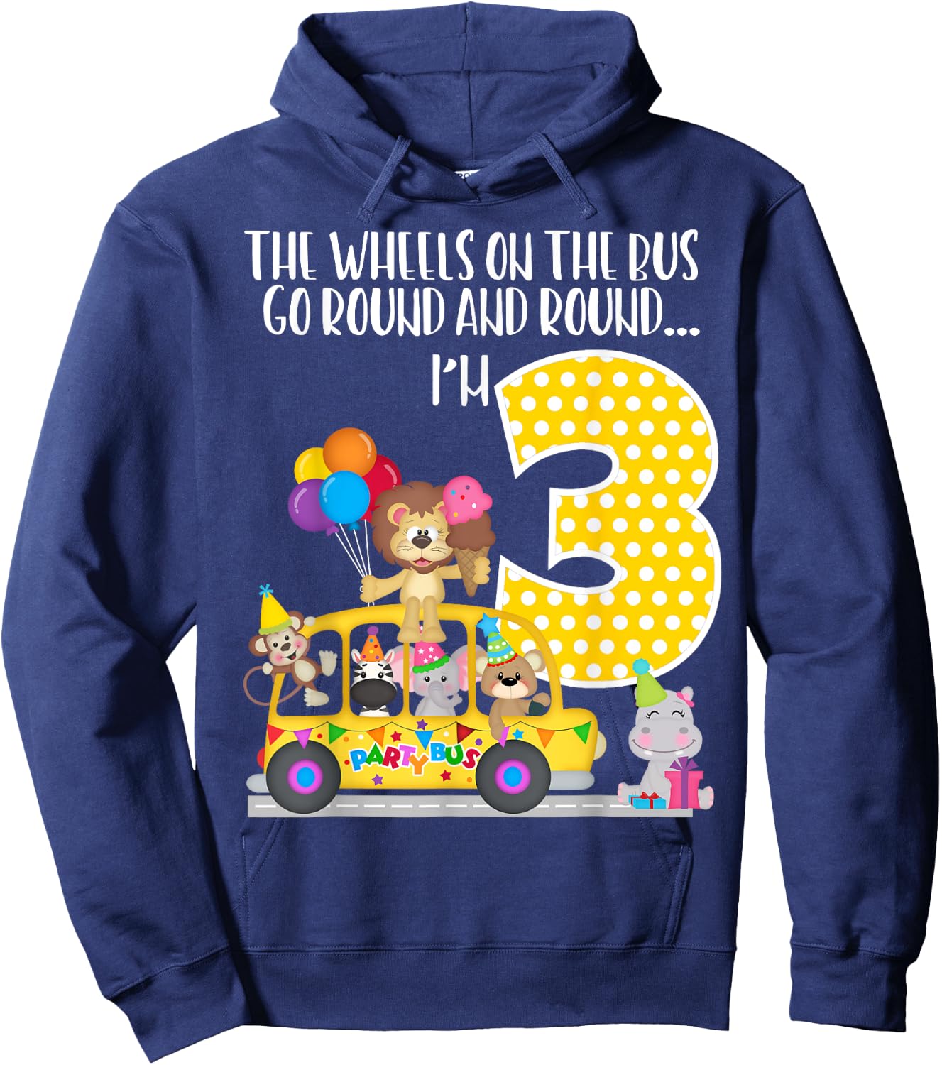 The Wheels On The Bus 3rd Birthday 3 Yrs Old Family Matching Hoodie - Hoodie | Navy