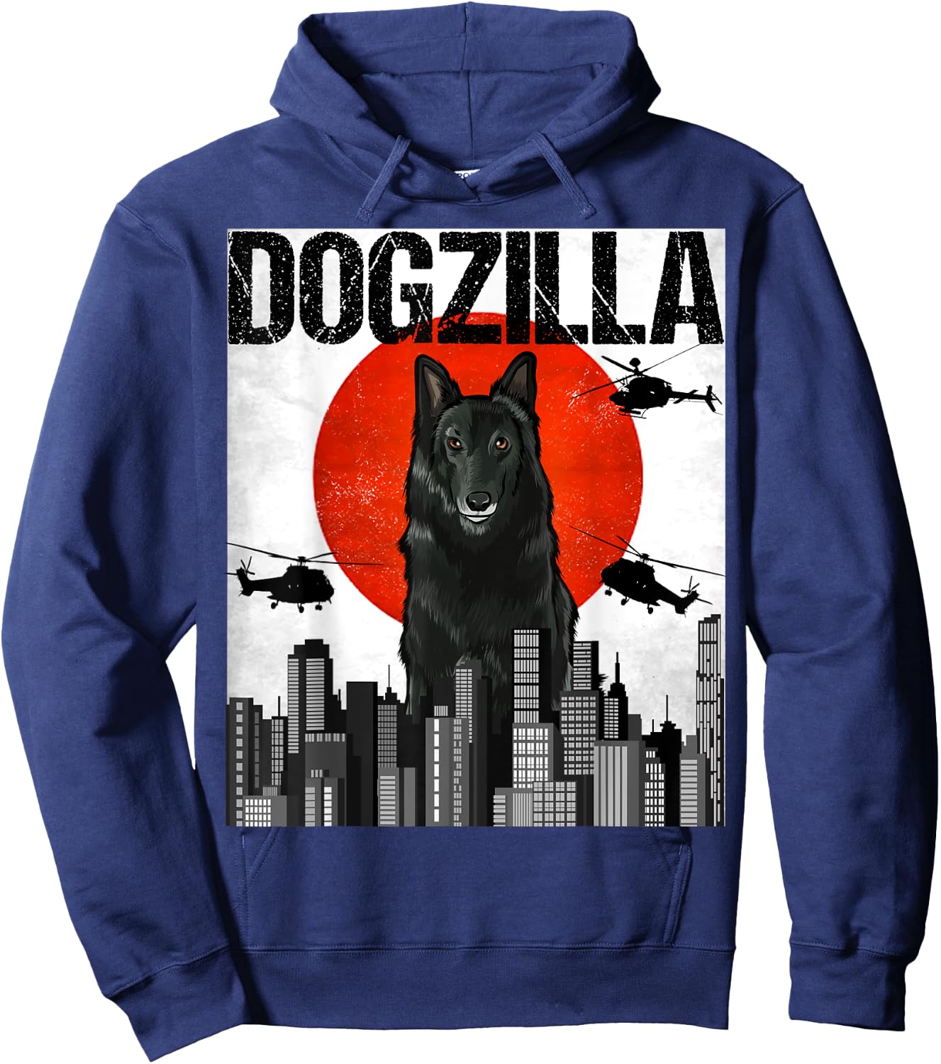 Funny Vintage Japanese Dogzilla Belgian Sheepdog Women Hoodie - Hoodie | Navy