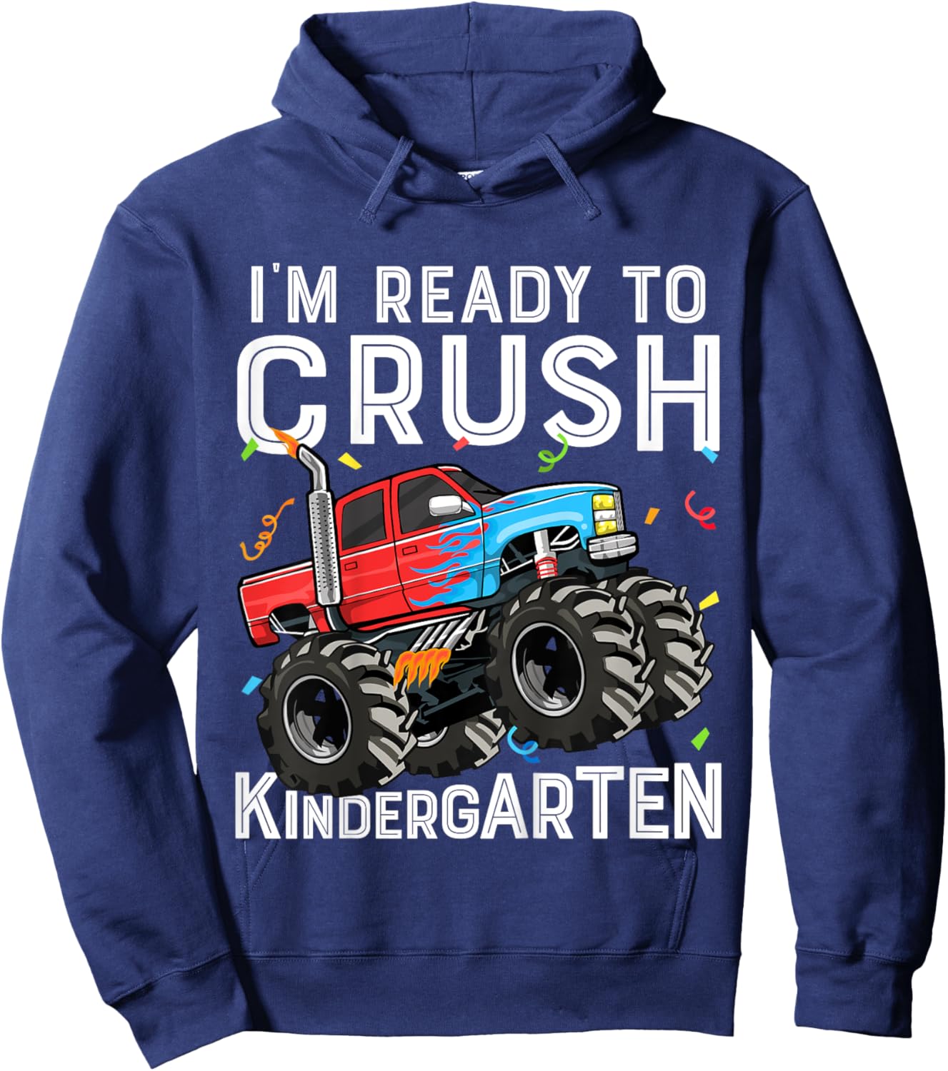 Kids First Day I'm Ready To Crush Kindergarten Monster Truck Boys Hoodie - Hoodie | Navy