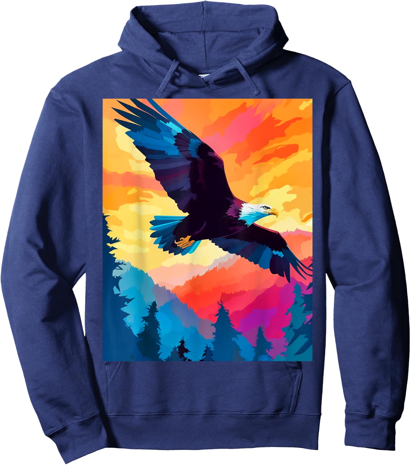 Majestic Eagle Silhouette: Freedom's Colors Hoodie - Hoodie | Navy