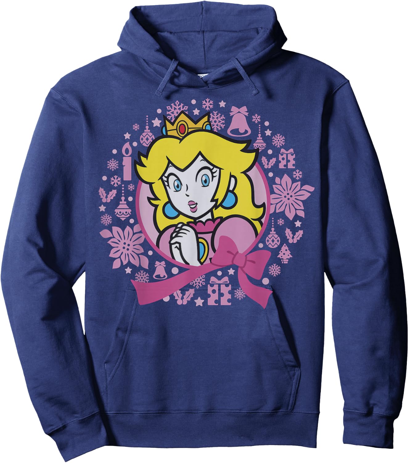 Super Mario Bros Princess Peach Pink Bow Circle Portrait Hoodie - Hoodie | Navy