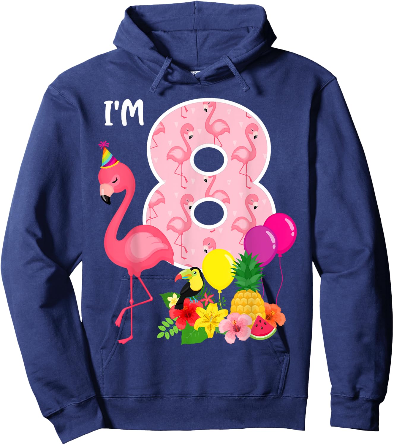 Flamingo Birthday I'm 8 Tropical Flamingo Theme 8th Birthday Hoodie - Hoodie | Navy