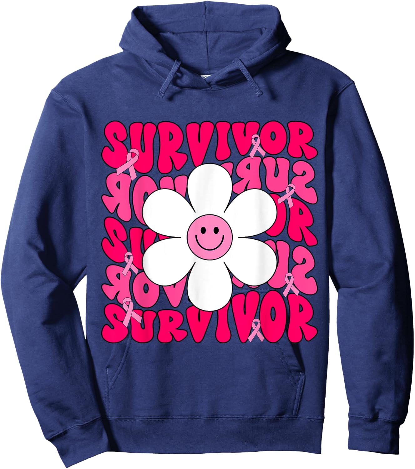 Survivor Breast Cancer Awareness Retro Groovy Breast Cancer Hoodie - Hoodie | Navy
