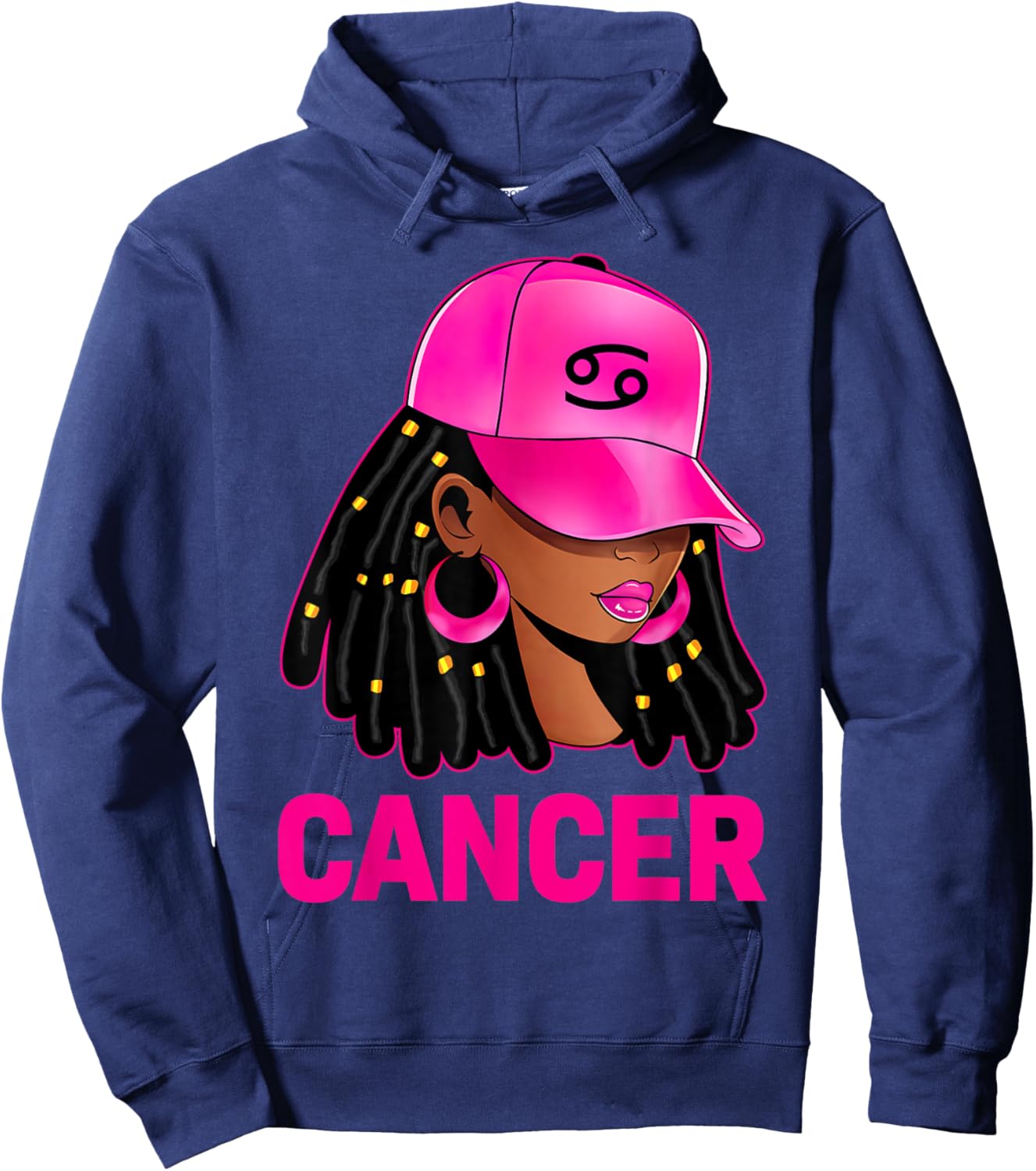 Cancer Queen Loc'd Hair Black Woman Cap Zodiac Sign Hoodie - Hoodie | Navy