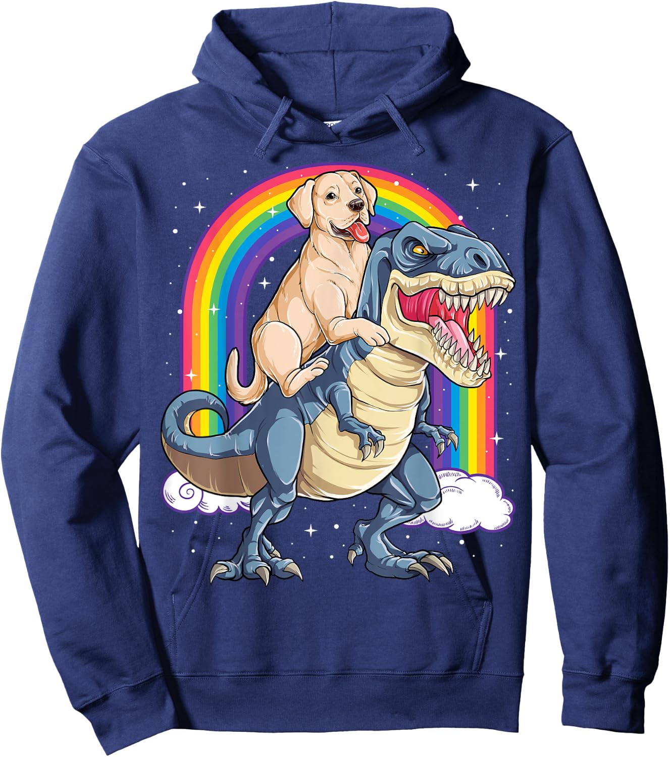 Labrador Riding Dinosaur T-rex Gifts Boys Kids Men Rainbow Hoodie - Hoodie | Navy